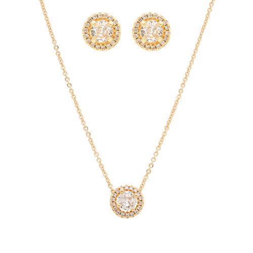 Conjunto Brinco e Colar Redondo 5mm com Zircônias Brancas 50cm - Banho de Ouro 18k