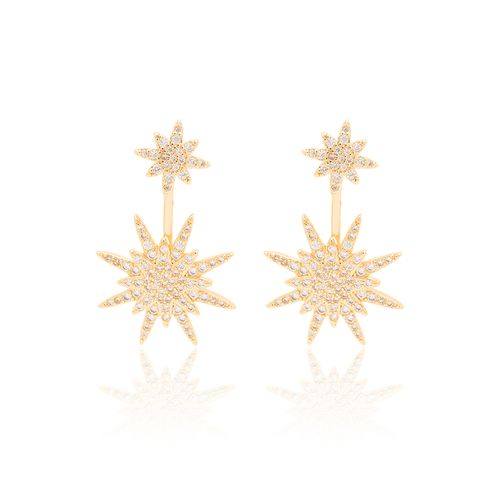 Brinco Earjacket Estrelas com Zircônias Brancas - Banho de Ouro 18k