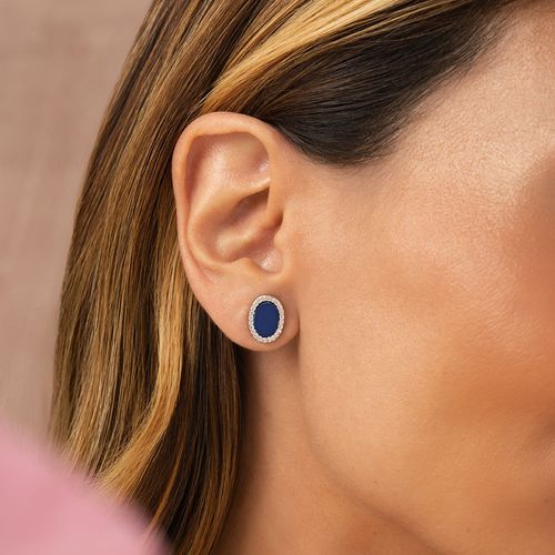 Brinco com Lapis Lazúli Lab e Zircônias Brancas - Banho de Ouro 18k