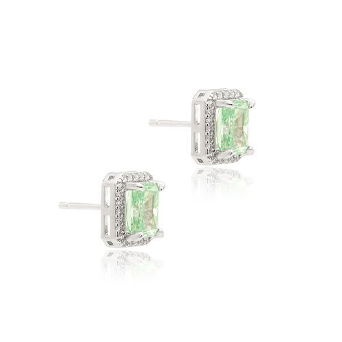 Brinco Retângulo com Zircônia Crushed Ice Cutting Paraíba e Zircônias Brancas - Banho de Ródio Branco