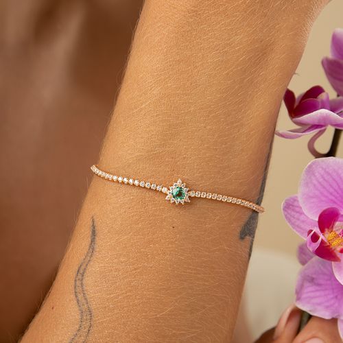 Pulseira Trillion com Cristal Paraíba e Zircônias Brancas 19cm - Banho de Ouro 18k