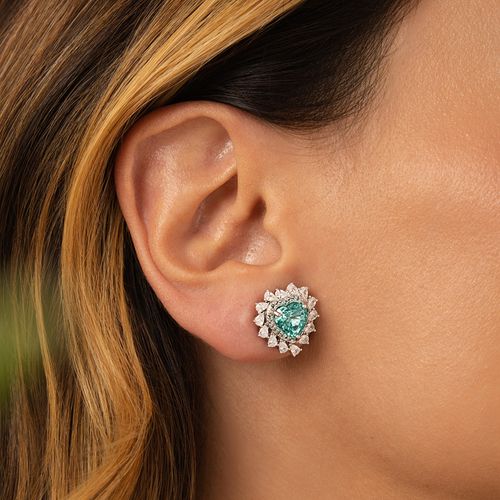 Brinco Coração Crushed Ice Cutting Sky Blue e Zircônias Brancas 5A - Prata 925