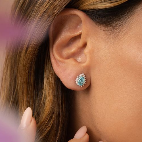 Brinco Gotinha Crushed Ice Cutting London Topaz e Zircônias Brancas - Prata 925