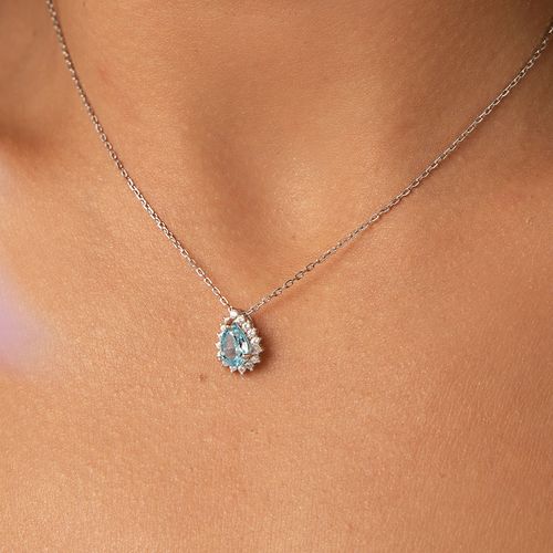 Colar Gotinha Crushed Ice Cutting London Topaz e Zircônias Brancas 49cm - Prata 925