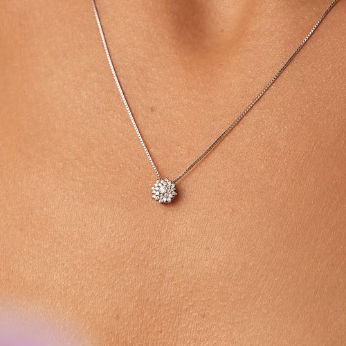 Colar Floco Pequeno Cravejado com Zircônias Brancas 50cm - Prata 925