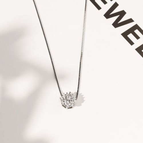 Colar Floco Pequeno Cravejado com Zircônias Brancas 50cm - Prata 925