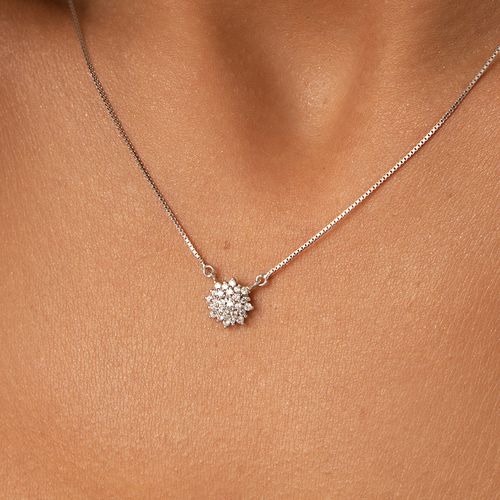 Colar Floco Médio Cravejado com Zircônias Brancas 50cm - Prata 925