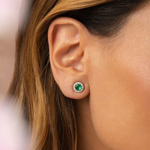 Brinco Redondo com Cristal Esmeralda e Zircônias Brancas - Prata 925