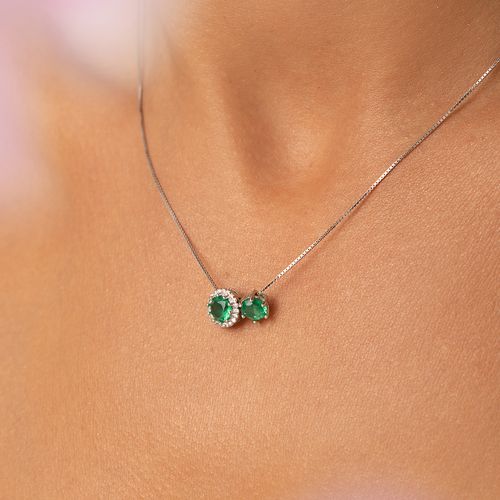 Colar Redondos com Cristal Esmeralda e Zircônias Brancas 50cm - Prata 925