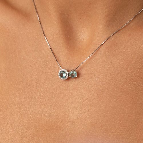 Colar Redondos com Cristal Topázio Sky Blue e Zircônias Brancas 50cm - Prata 925