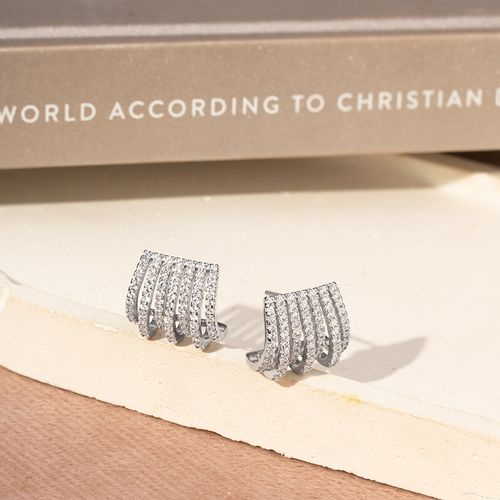 Brinco Ondas com Zircônias Brancas - Prata 925