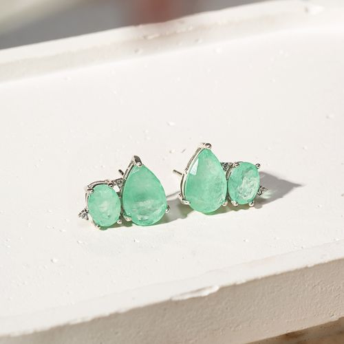 Brinco Earcuff Formas Fusion Esmeralda Colombiana e Zircônias Brancas - Prata 925