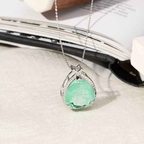 Colar Gota de Fusion Esmeralda Colombiana e Zircônias Brancas 44cm - Prata 925