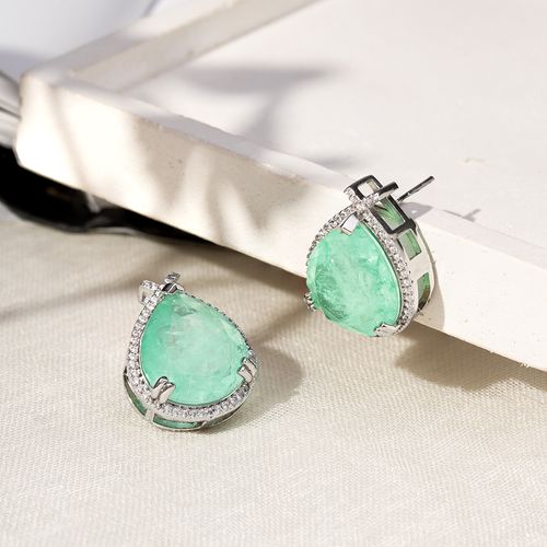 Brinco Gota 16x13 de Fusion Esmeralda Colombiana e Zircônias Brancas - Prata 925