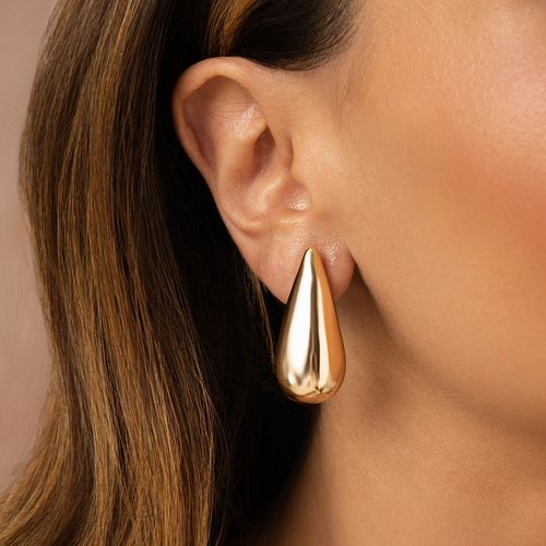 Brinco Gota Lisa 35mm - Banho de Ouro 18k