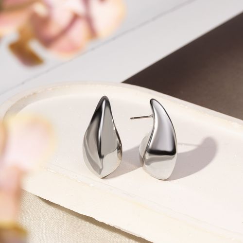 Brinco Liso Gota Orgânica 33mm - Banho de Ródio Branco