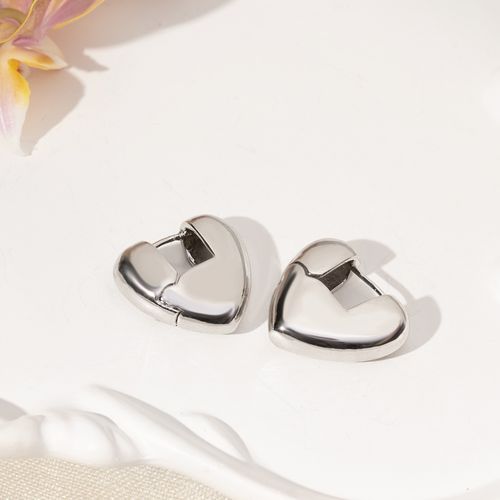 Brinco Argola Coração Lisa - Banho de Ródio Branco