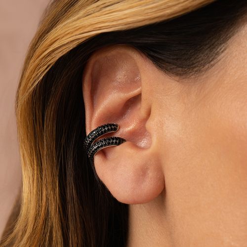 Piercing (par) Cravejado com Zircônias Negras - Banho de Ródio Branco