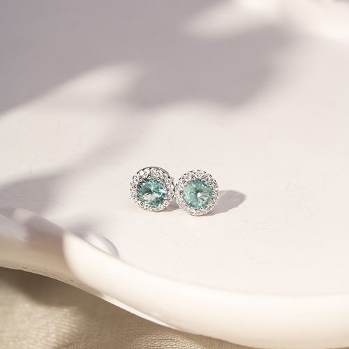 Brinco Redondo com Cristal Topázio Sky Blue e Zircônias Brancas - Prata 925