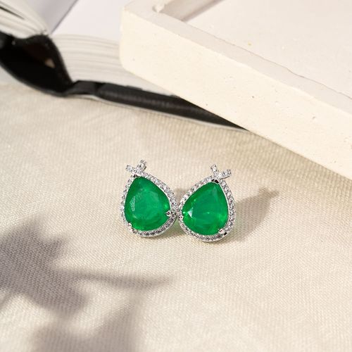 Brinco Gota 12x10 com Fusion Esmeralda e Zircônias Brancas - Prata 925