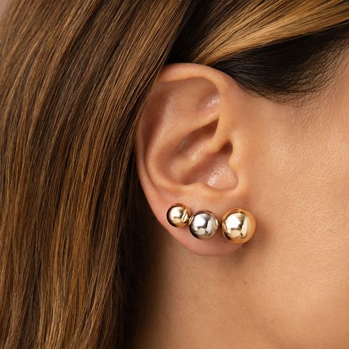 Kit com Três Pares de Brincos Liso Bolinhas 8mm/10mm/12mm - Banhos de Ouro 18k e Ródio Branco