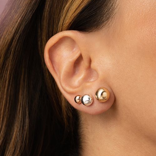 Brinco Kit com Três Pares de Bolinhas Lisas 6mm/8mm/100 - Banhos de Ouro Rosê, Ródio Branco e Ouro 18k