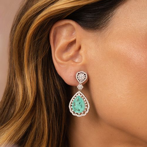 Brinco Gotão Fusion Turmalina e Zircônias Brancas - Banho de Ródio Branco