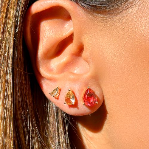 Kit com Três Pares de Gotas com Cristais Turmalina 3x7 5x7 7x9 - Banho de Ouro 18k