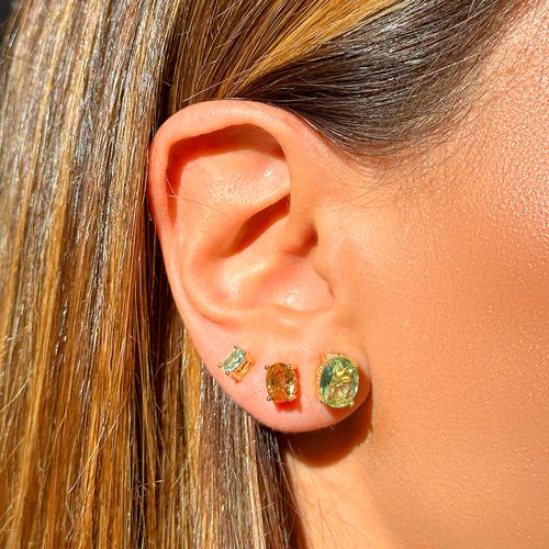 Kit com 3 Pares Ovais 3x5 - 5x7- 7x9 de Cristal Paraíba, Cristal Rodolita, Cristal Água Marinha - Banho de Ouro 18k