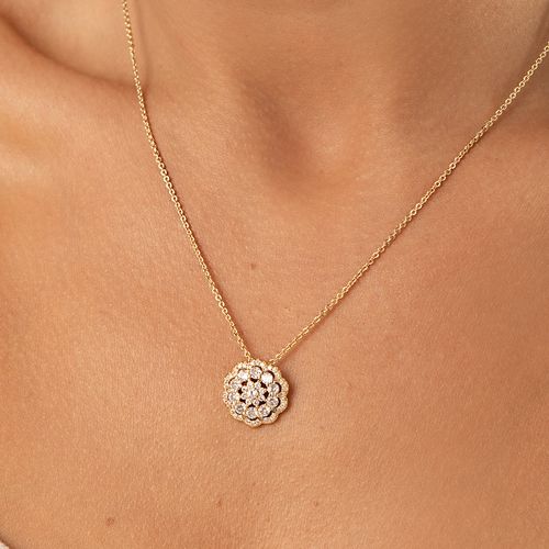 Colar Flor com Zircônias Brancas 50cm - Banho de Ouro 18k