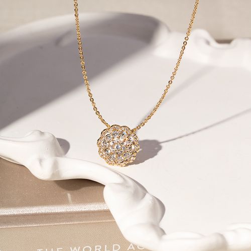 Colar Flor com Zircônias Brancas 50cm - Banho de Ouro 18k