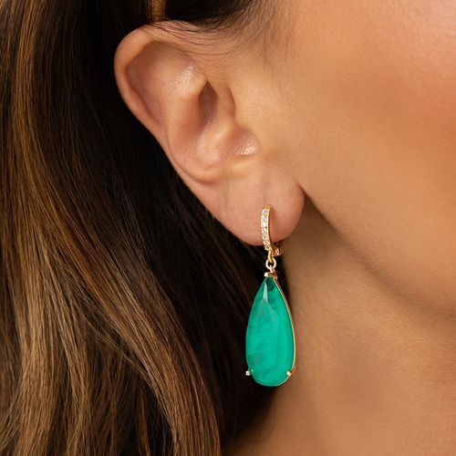 Brinco Earbling Gota Longa com Fusion Esmeralda e Zircônias Brancas - Banho de Ouro 18k