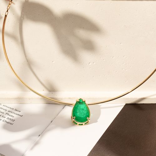 Gargantilha Aro com Pingente Gota de Fusion Esmeralda - Banho de Ouro 18k