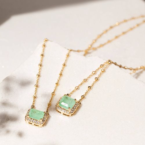 Colar Escapulário Formas com Fusion Esmeralda Colombiana e Zircônias Brancas 65cm - Banho de Ouro 18k