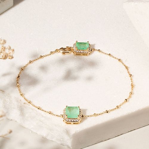 Pulseira Escapulário Formas com Fusion Esmeralda Colombiana e Zircônias Brancas 18cm - Banho de Ouro 18k