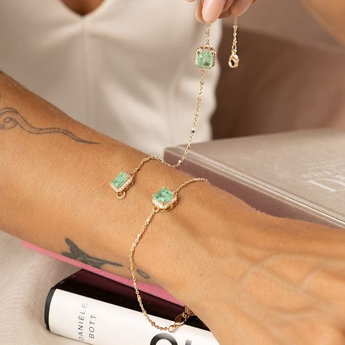 Pulseira Escapulário Formas com Fusion Esmeralda Colombiana e Zircônias Brancas 18cm - Banho de Ouro 18k