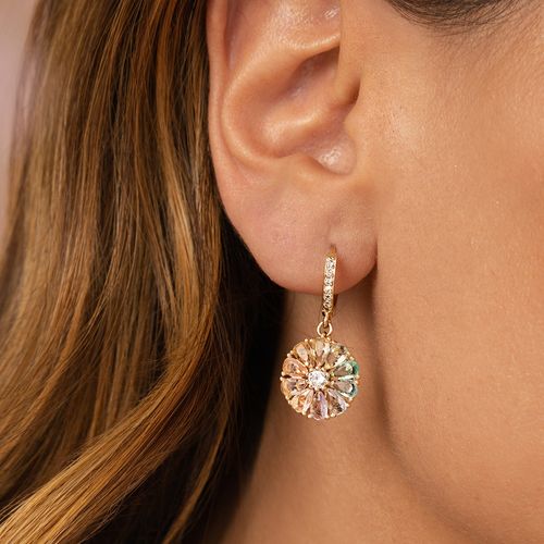 Brinco Earbling Flower Candy Color com Cristal Paraíba, Cristal Morganita, Cristal Amestista - Banho de Ouro 18k