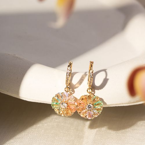 Brinco Earbling Flower Candy Color com Cristal Paraíba, Cristal Morganita, Cristal Amestista - Banho de Ouro 18k