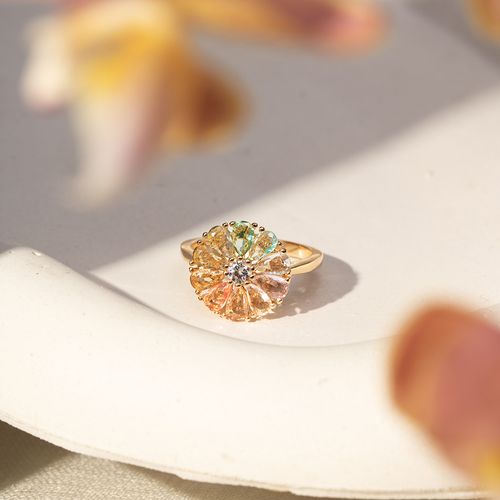 Anel Flower Candy Color com Cristal Paraíba, Cristal Morganita, Cristal Amestista - Banho de Ouro 18k