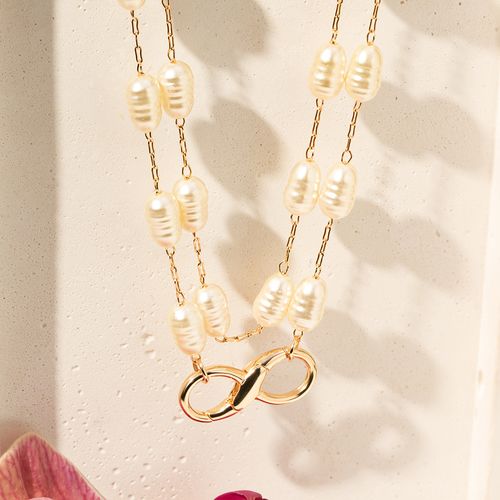 Colar Pérolas Coreanas com Fecho de Infinito Liso 80cm - Banho de Ouro 18k