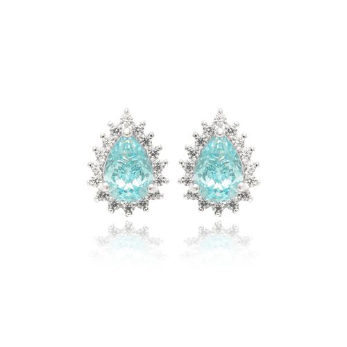 Brinco Gotinha Crushed Ice Cutting London Topaz e Zircônias Brancas - Prata 925