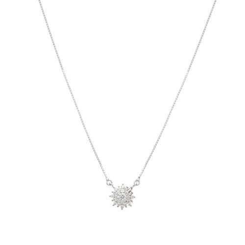 Colar Floco Médio Cravejado com Zircônias Brancas 50cm - Prata 925