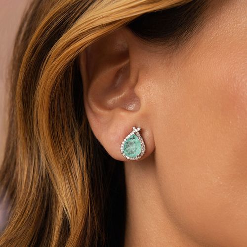 Brinco Gota 10x8 com Fusion Turmalina e Zircônias Brancas - Prata 925