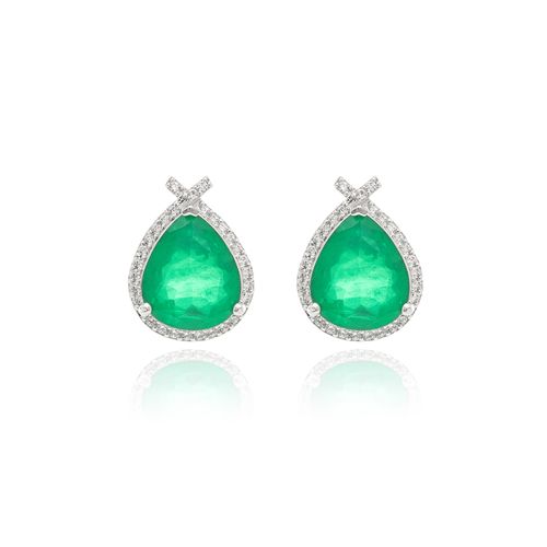 Brinco Gota 12x10 com Fusion Esmeralda e Zircônias Brancas - Prata 925