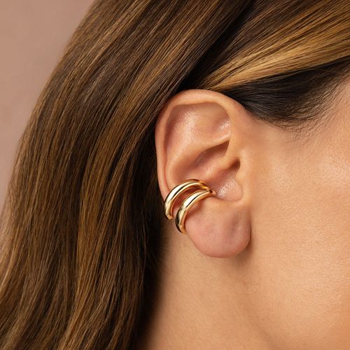 Brinco Earhook Linhas Orgânico Liso - Banho de Ouro 18k