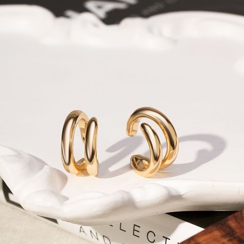 Brinco Earhook Linhas Orgânico Liso - Banho de Ouro 18k