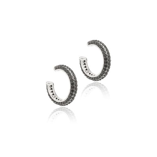 Piercing (par) Cravejado com Zircônias Negras - Banho de Ródio Branco