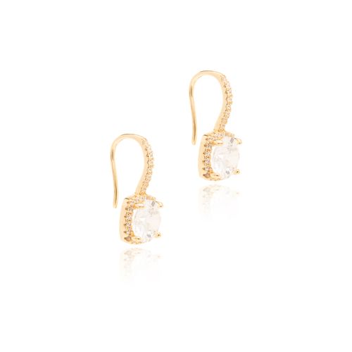 Brinco Quadrado com Gancho e Zircônias Premium Brancas - Banho de Ouro 18k