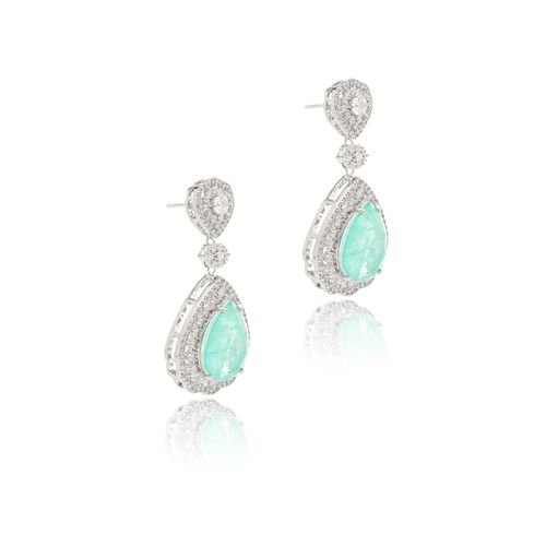 Brinco Gotão Fusion Turmalina e Zircônias Brancas - Banho de Ródio Branco