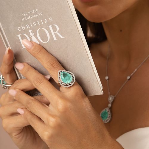 Anel Gotão Fusion Turmalina e Zircônias Brancas - Banho de Ródio Branco